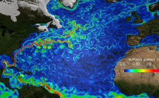Oberflächennahe Geschwindigkeiten in einem Modell des Atlantiks