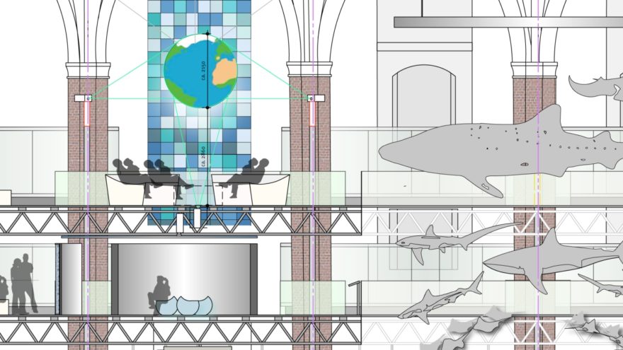 Das „Netzwerk Ozean“ wird anhand eines digital bespielten Globus‘ im Obergeschoss des MEERESMUSEUMs vermittelt