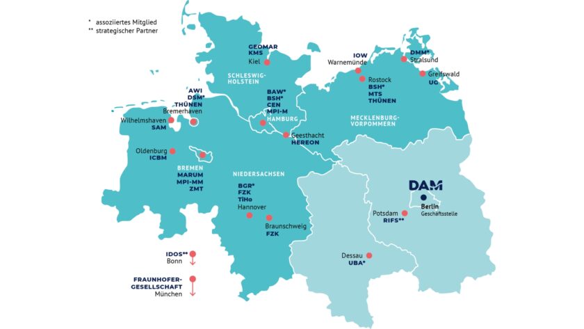 Mitgliederkarte der Deutschen Allianz Meeresforschung (DAM)