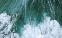 Churned up water with many whitecaps in the sea