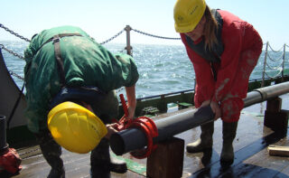 The researchers used the gravity corer to recover the sediment core in the Gulf of Taranto.